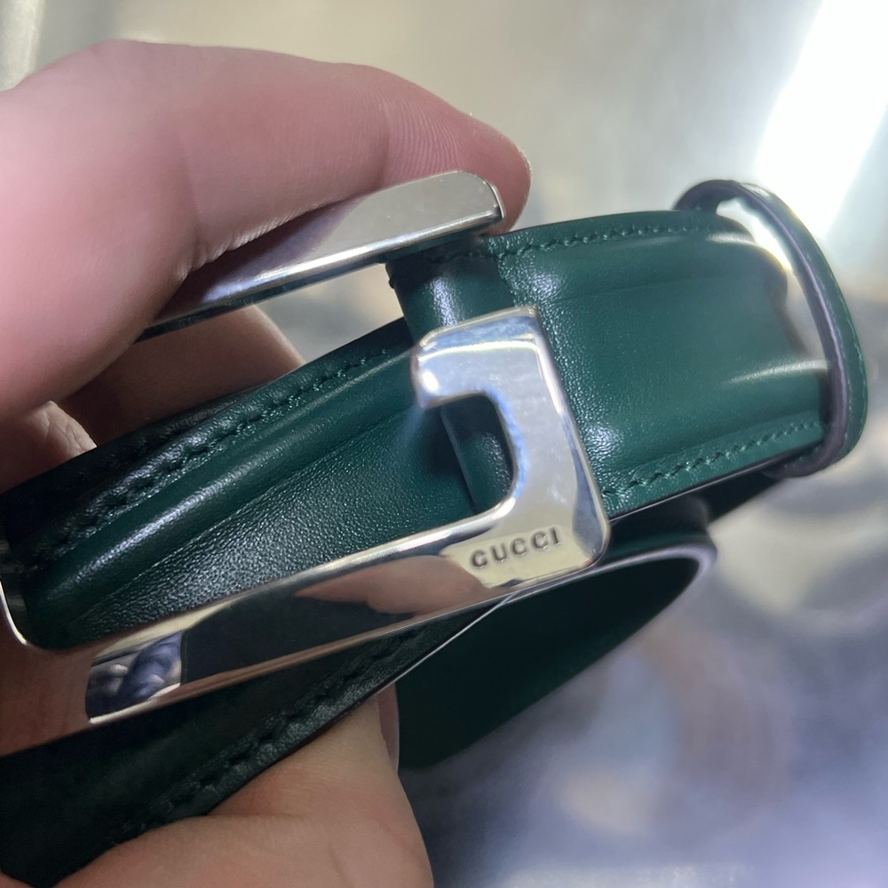 Men's Gucci Green Leather Belt - Picture 3 of 7